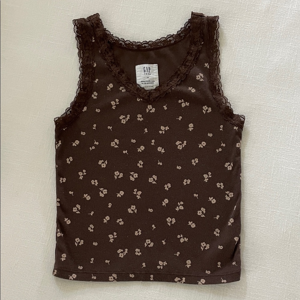GAP Dark Brown Floral Lace Tank